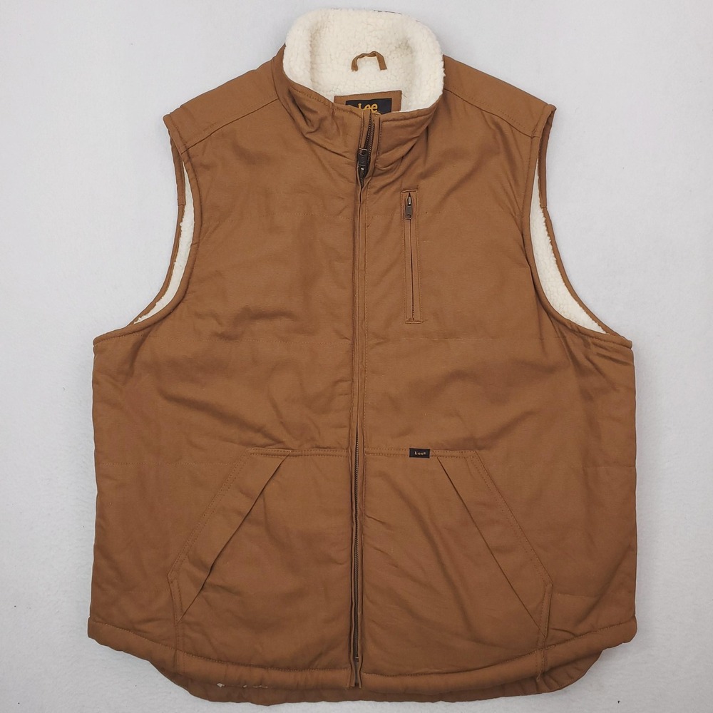 Lee Vest Mens XL Brown Chore Canvas Sherpa Lined Insulated Outdoor Workwear
